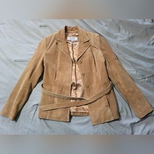 Wilson's Leather MAXIMA Beige Suede Leather Belted (removable) Jacket, size S